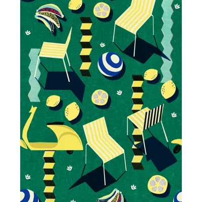 LA DOLCE VITA Matte Wallpaper Roll — Green,Yellow,Black,Blue