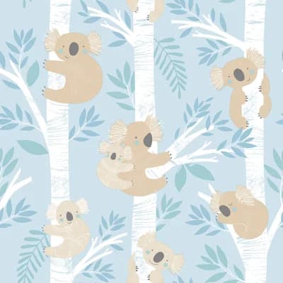 Tiny Tots 2 Glittery Koalas Design 33' L x 21" W Wallpaper Roll — Light Blues