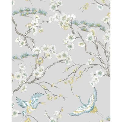 Kabuki Floral Non-Pasted Matte Wallpaper Roll — Blue