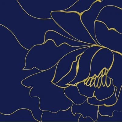 Flower Sketch Floral Fabric Peel & Stick Matte Wall Mural by Jamie Graney — Navy,Gold