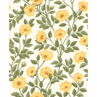 Hampton Floral Non-Pasted Matte Wallpaper Roll — Cream,Forest Green,Charcoal