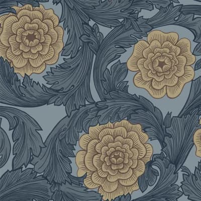 Blomstermala Large Floral Design 33' L x 21" W Wallpaper Roll — Blue