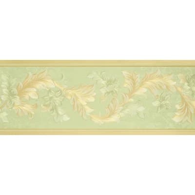 Neapolis 3 Traditional Floral Design 33' L x 7" W Wallpaper Border — Green,Gold,Cream
