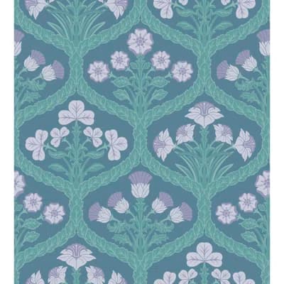 Floral Non-Pasted Matte Wallpaper Roll — Lilac,Teal,Denim