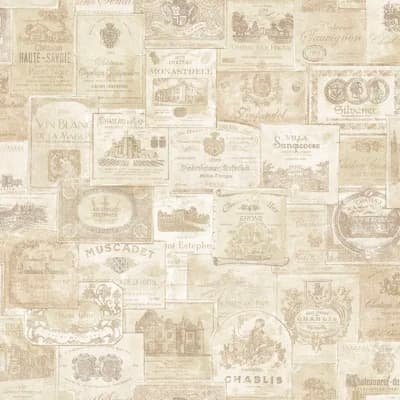 Nostalgie Wine Labels Wallpaper Roll — Beige