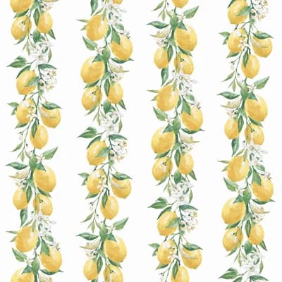 Just Kitchens Lemon Trail Stripe 33' L x 21" W Wallpaper Roll — White,Yellow,Green
