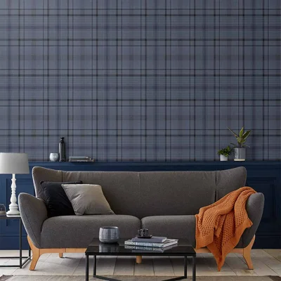 Heritage Plaid Blue Wallpaper — Blue