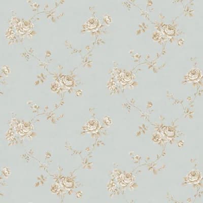 Palazzo 2 Floral Rose Wallpaper Roll — Light Blue,Bronze