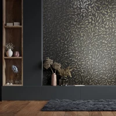 Olio Leafy Scroll Damask 33' L X 21" W Wallpaper Roll — Green,Dark Gray