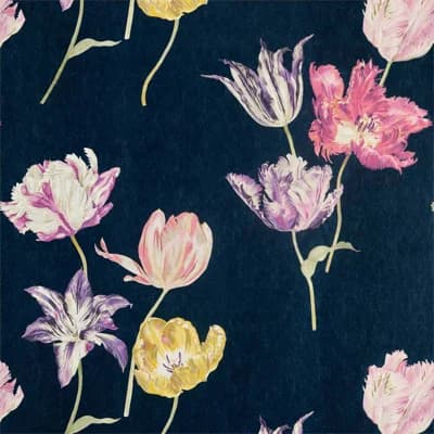Tulipomania Wallpaper — Navy,Pink