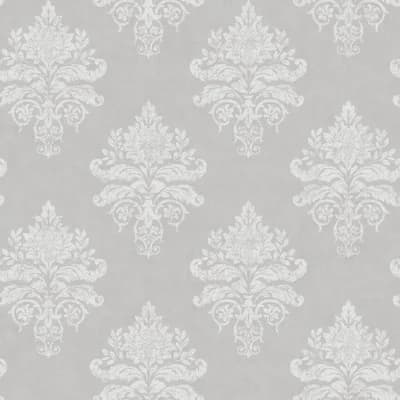 Palazzo 2 Collection Medallion Damask Wallpaper Roll — Silver,White