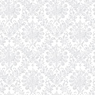 Nordic Elements Damask Flat 32.81' L x 20.87" W Wallpaper Roll in Silver/White — Silver,White