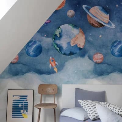 Orom II Collection Journey to Space 62.5-inches wide x 9.18-feet high 3-panel Wall Mural — Blue