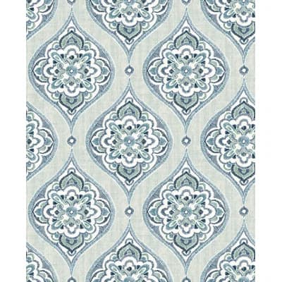 Adele Damask Non-Pasted Matte Wallpaper Roll — Aqua