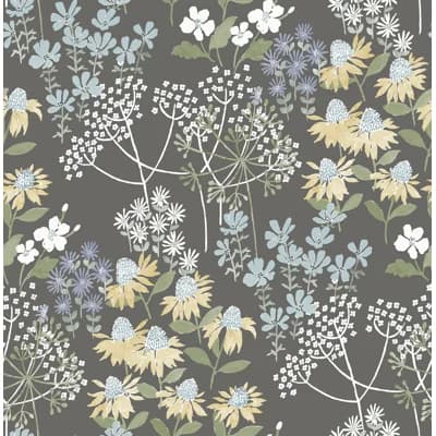 Floral Wallpaper Double Roll — Gray