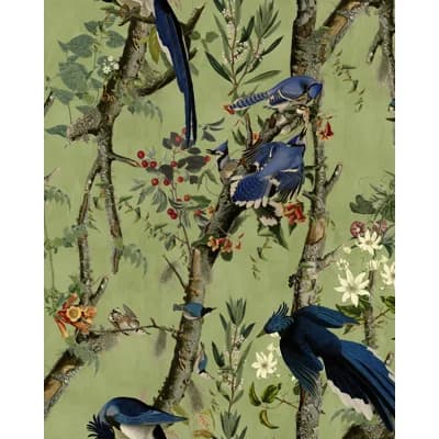 Non-Pasted Satin and Matte Wallpaper Roll — Green;Beige;Navy