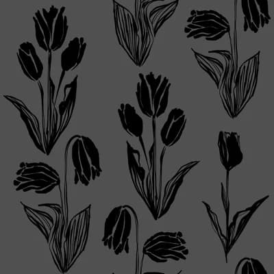 Tulip Field 33' L x 20.5" W Wallpaper Roll — Black