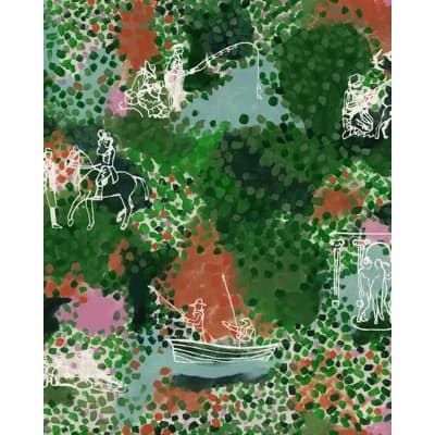 CASTLE'S GARDEN Verdant Green Wallpaper — Green,Cream,Pink,Orange