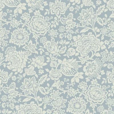 Laura Ashley Trailing Laurissa Pale Ochre Yellow Removable Wallpaper — Pale Seaspray Blue