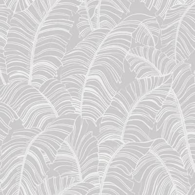Bazaar Broadleaf Design 33' L x 21" W Wallpaper Roll — Light Gray