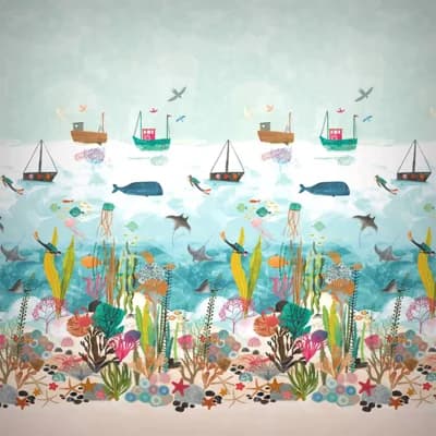 Above And Below Marine Life Wallpaper — Blue,Green,Brown