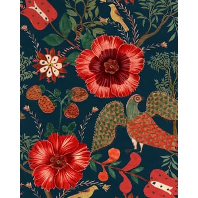 Transylvanian Roots Floral Non-Pasted Matte Wallpaper Roll — Red,Dark Blue,Green