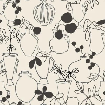 Susan Hable Non-Pasted Satin Wallpaper Roll by Susan Hable — Black,Cream