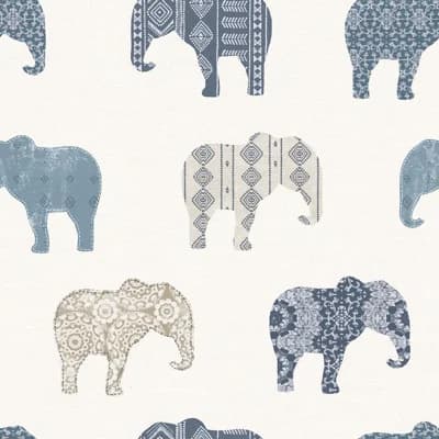 Just 4 Kids 2 Elephants Design 33' L x 21" W Wallpaper Roll — Blue,Gray,White