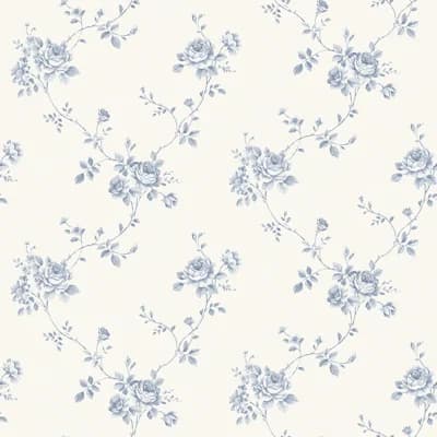 Palazzo 2 Floral Rose Wallpaper Roll — Blue,White