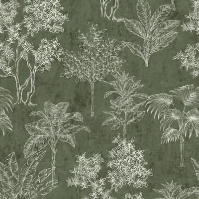 Zen Floral Paper Metallic Wallpaper Roll — Green