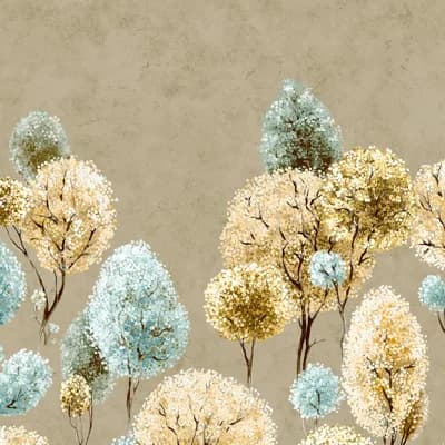 Julie Feels Home Glitter/Shimmer Tilia Trees and Plain Twinwall Design 4-panel Wall Mural — Mandarine Clay