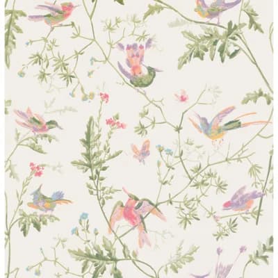 Hummingbirds Floral Non-Pasted Wallpaper Roll — Light Green