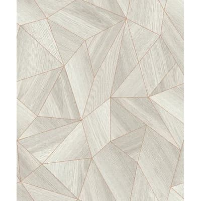 Woods and Wicker Collection Geometric Wood Effect Wallpaper Roll — Gray