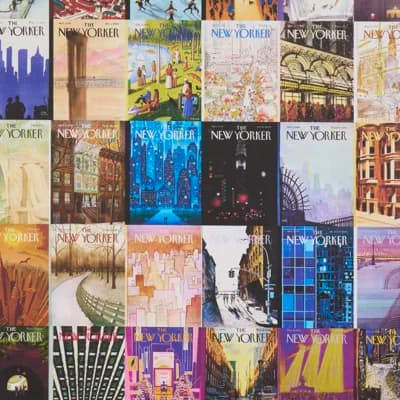 Schumacher x The New Yorker City-View Covers Wallpaper — Blue,Black,Purple,Beige