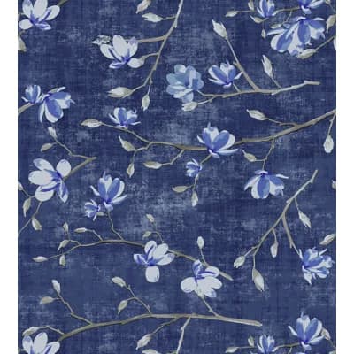 Chinoiserie Floral Non-Pasted Metallic Wallpaper Roll — Dark Blue