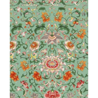 Eclectic Floral Non-Pasted Matte Wallpaper Roll — Green,Orange