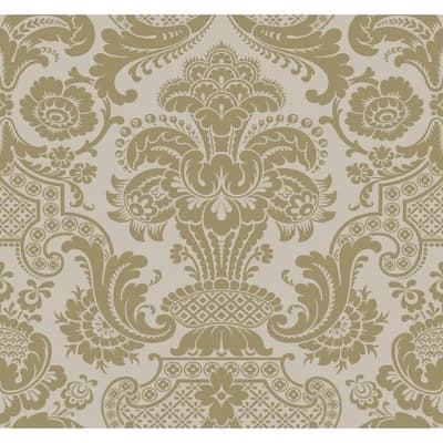 Carmen Damask Non-Pasted Wallpaper Roll — Linen