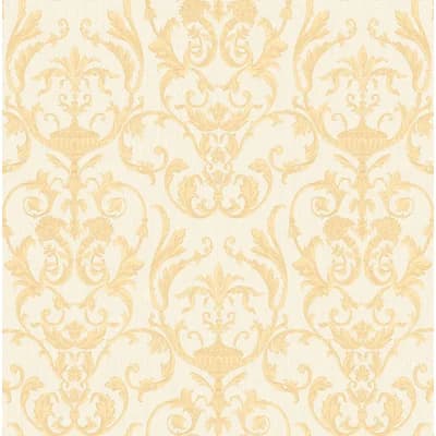 Ornamenta 2 Intricate Damask 33' L x 21" W Embossed Wallpaper Roll — Cream,Gold
