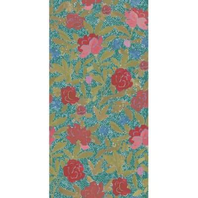 Paule Marrot Floral Non-Pasted Satin Wallpaper Double Roll — Blue Jade