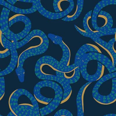 Snakes 33' L x 20.5" W Wallpaper Roll — Blue
