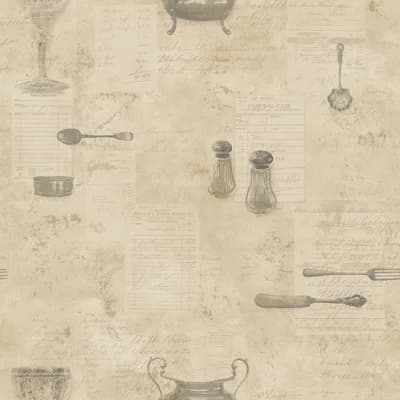 Kitchen Recipes Café Utensils 32.8' L x 21" W Wallpaper Roll — Gray