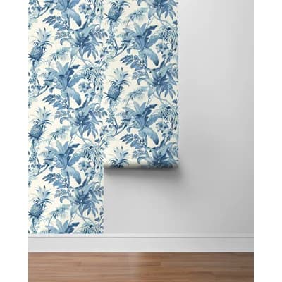 Tommy Bahama Malay Botanic 18' L x 20.5" W Peel and Stick Wallpaper Roll — Blue