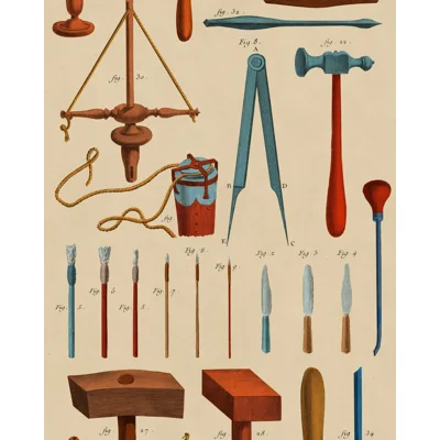 The Artists House Non-Pasted Satin Wallpaper Roll — Taupe,Red,Blue