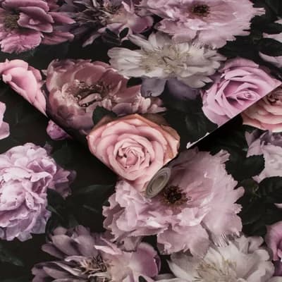 Floral Non-Pasted Matte Wallpaper Roll — Pink,Black