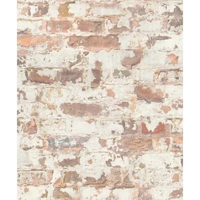 Bricks and More Collection Red/White Distressed Industrial Brick Wallpaper Roll — Red,White