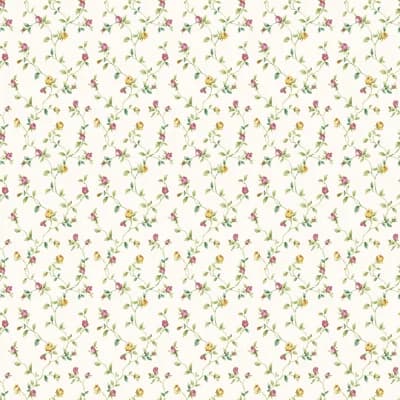Miniatures 3 Collection Two Color Floral Trail Wallpaper Roll — Yellow,Red,Green,Ivory
