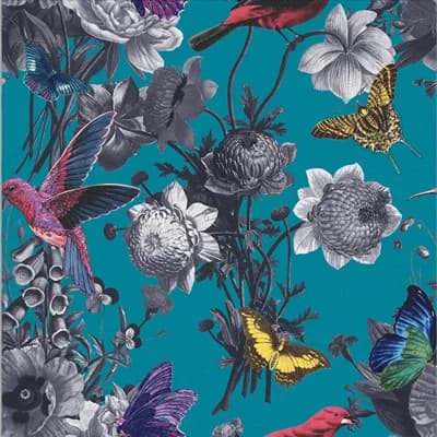 Jardin Floral Non-Pasted Matte Wallpaper Double Roll — Blue,Pink,Yellow