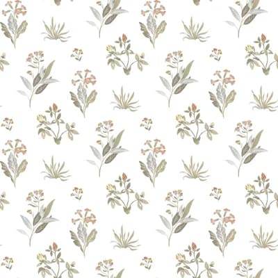 Cottage Chic Cottage Chic Large Floral and Leaf Motif EcoDeco Material 33' L x 21" W Wallpaper Roll — Beige