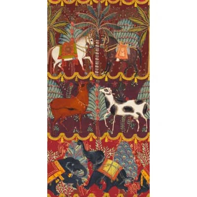 Woodstock Lifestyle Non-Pasted Satin and Matte Wallpaper Roll — Red,Green,Yellow