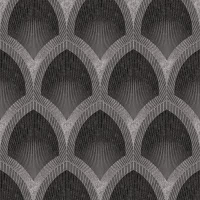 Special FX 2 Collection Nouveau Scallop Metallic Wallpaper Roll — Black,Silver